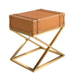 Rectangular leather and golden steel corner table