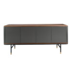 Credenza in legno grigio scuro, acciaio nero e piano in noce