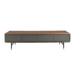 Mueble TV madera gris oscuro mate, acero negro y tapa de nogal