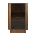 Tall sideboard in tempered glass, walnut with interior lighting