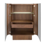 Tall sideboard in tempered glass, walnut with interior lighting