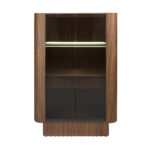 Tall sideboard in tempered glass, walnut with interior lighting