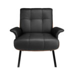 Fauteuil en similicuir noir et noyer