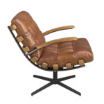 Dark brown leather and walnut swivel armchair