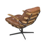 Dark brown leather and walnut swivel armchair