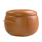 Pouf en cuir camel