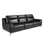 3-местный кожаный диван для отдыха черного цвета