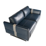 3 seater blue leather sofa
