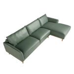 Rechtes Chaiselongue-Sofa in grünem Leder