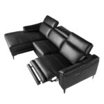 Linkes Chaiselongue-Relaxsofa aus schwarzem Leder