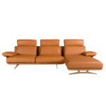 Chaise longue droite en cuir terracotta marron