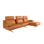 Chaise longue droite en cuir terracotta marron