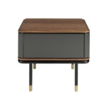 Bedside table in matt dark grey wood, black steel and walnut top