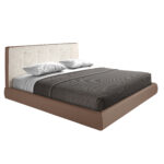 Brown fabric and brown eco-leather upholstered bed