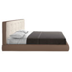 Brown fabric and brown eco-leather upholstered bed