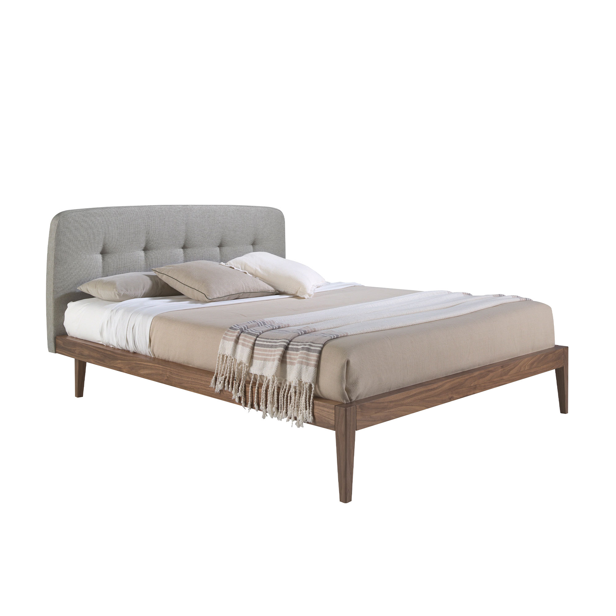 Grey fabric tufted bed 160 x 200