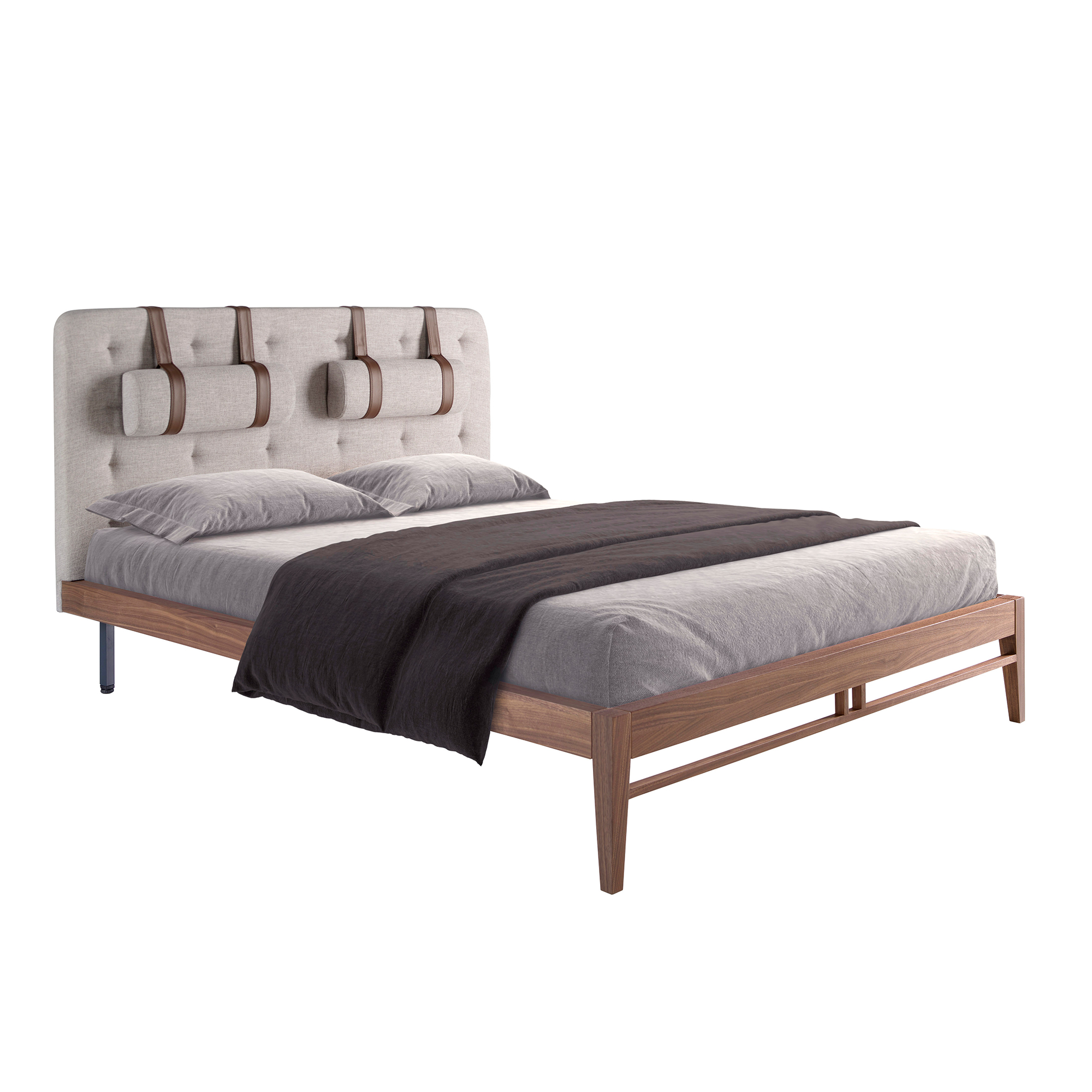 Graues Bett mit Stofftufting 160 x 200
