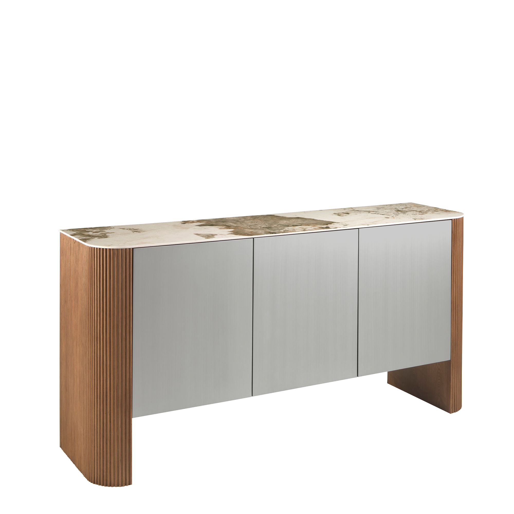 Sideboard silver wood, walnut and porcelain marble top
