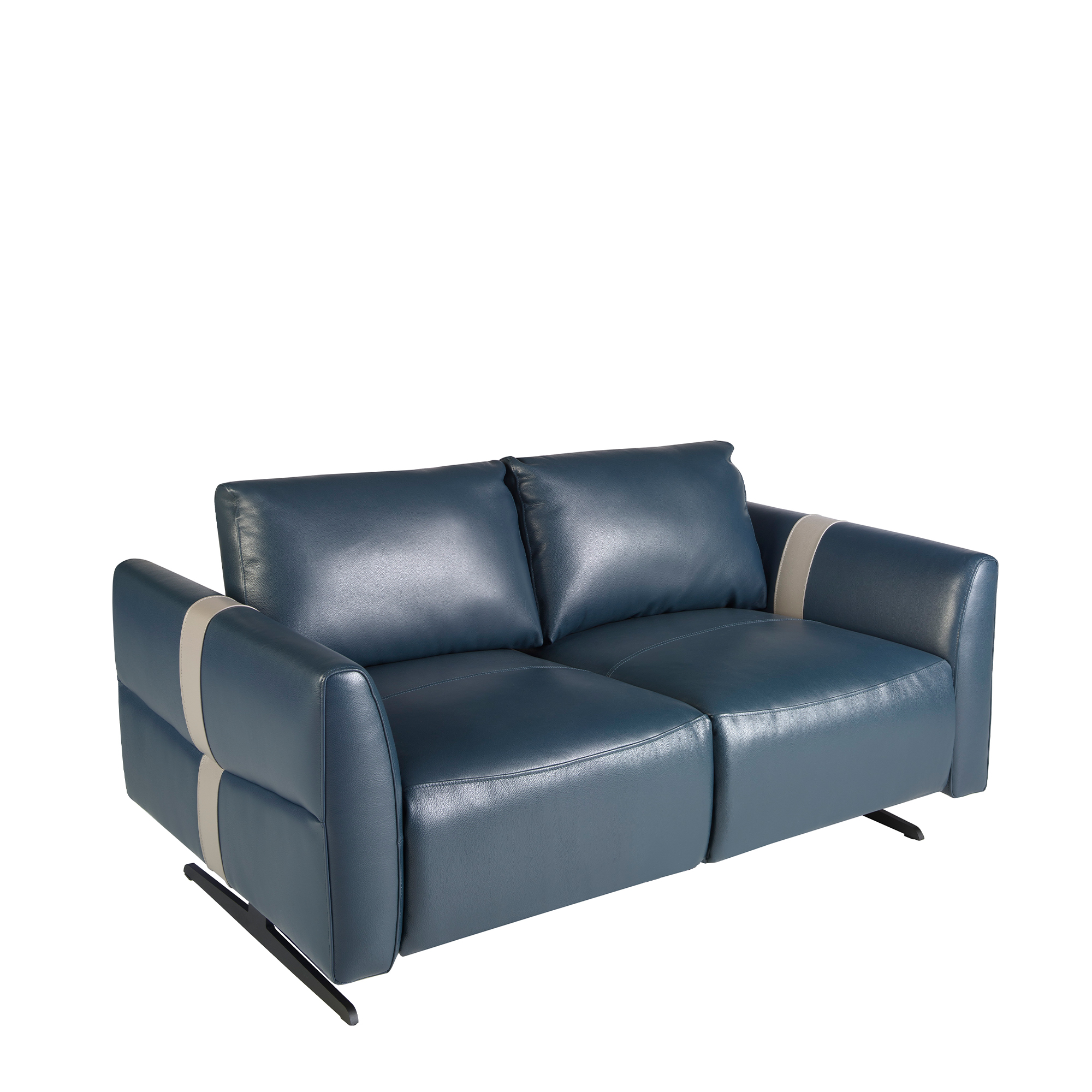 2 seater blue leather sofa