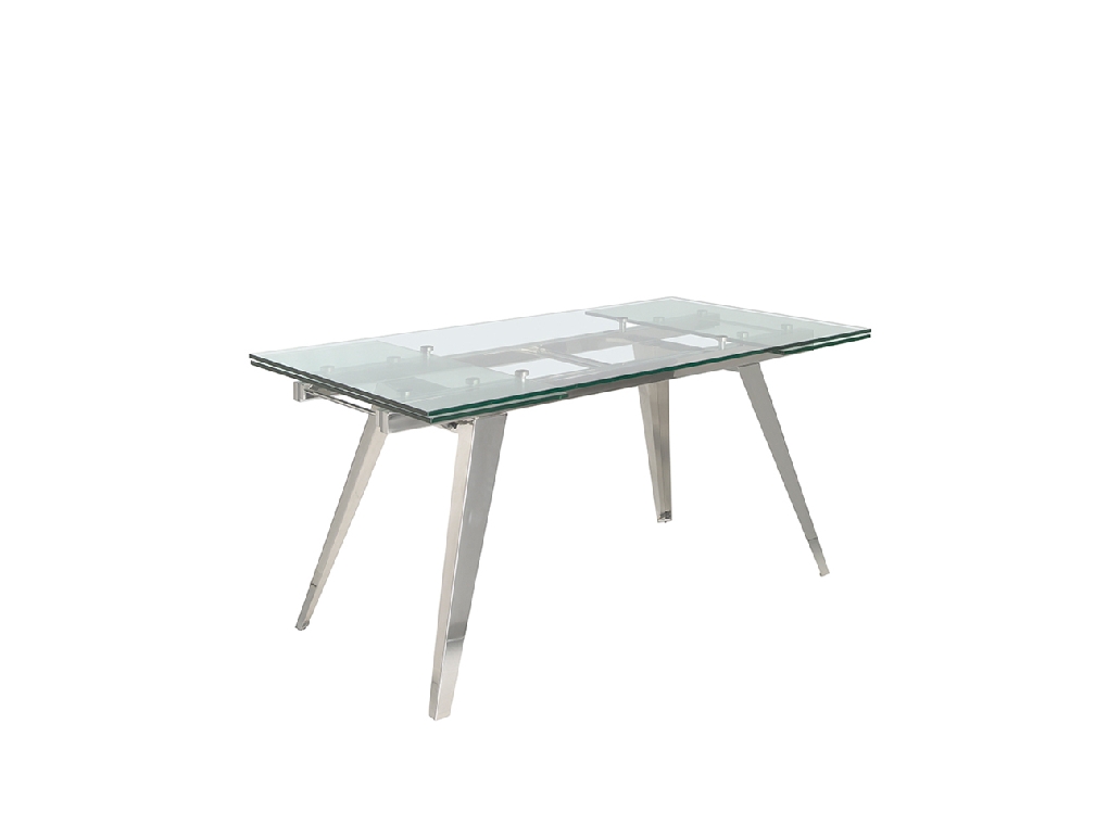 Extendable dining table in tempered glass and chromed steel