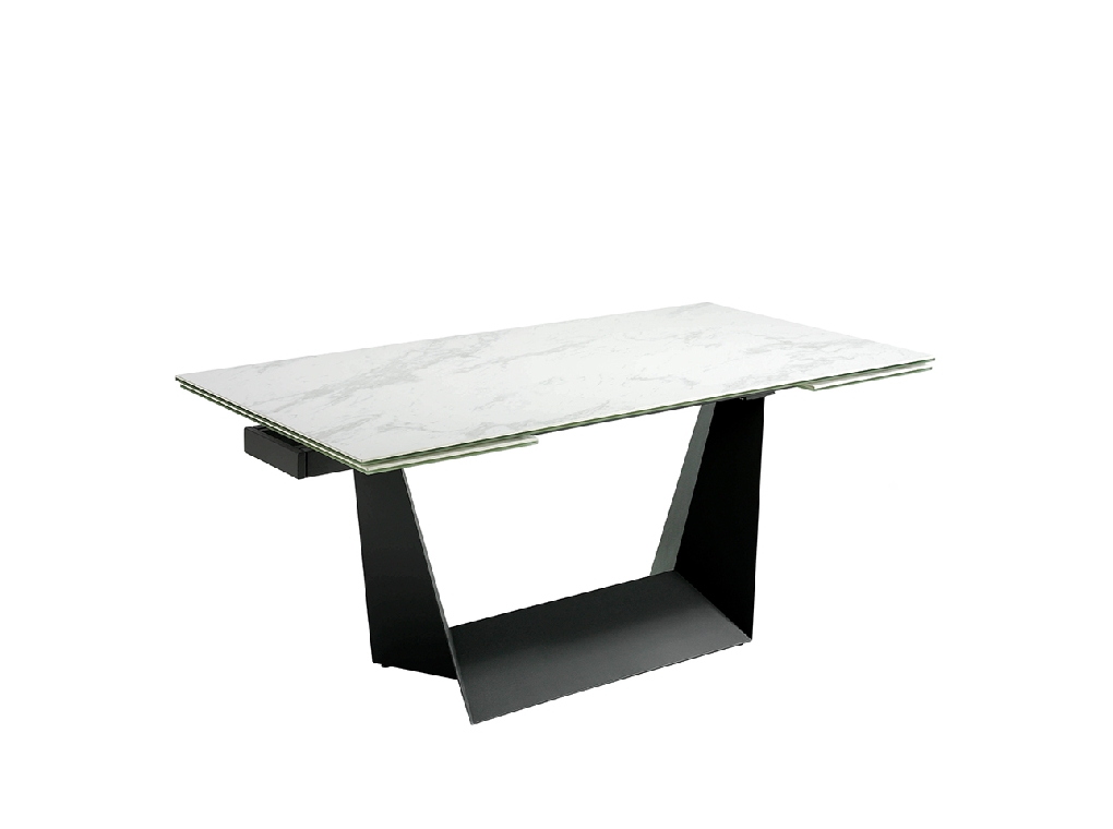 Обеденный раздвижной стол из керамогранита и черной стали