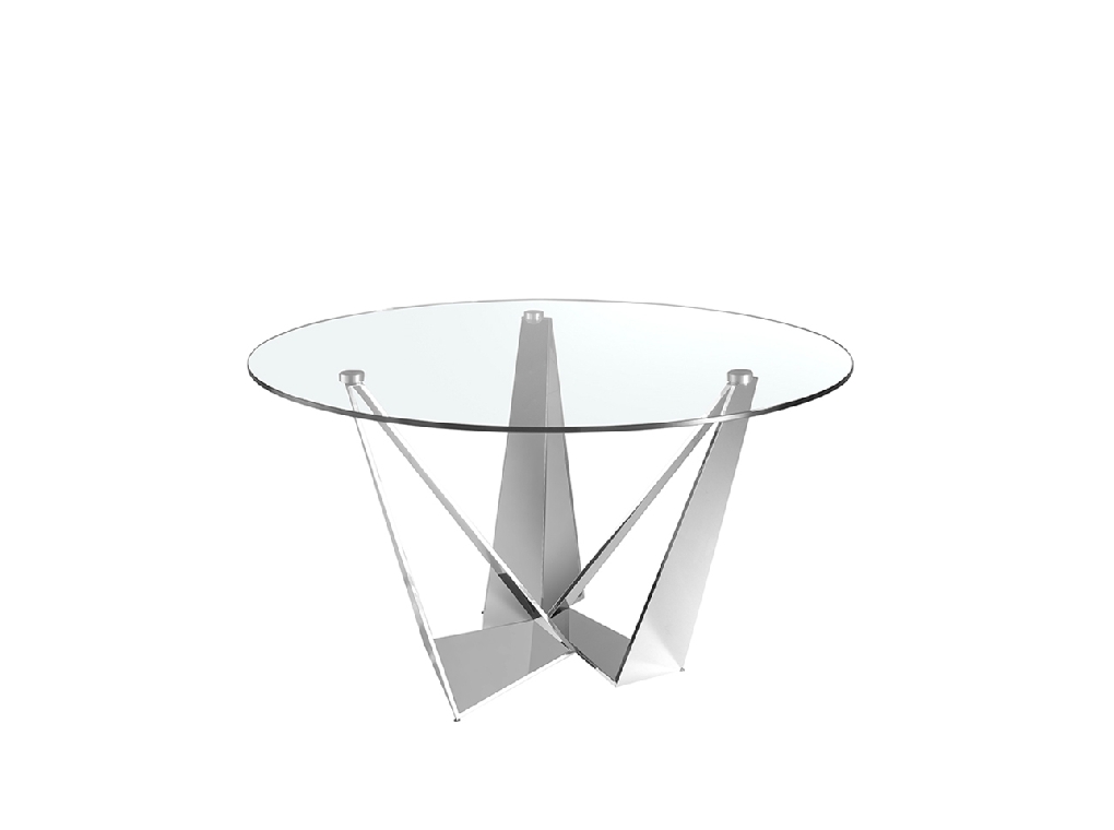 Обеденный стол из стекла и хромированной стали