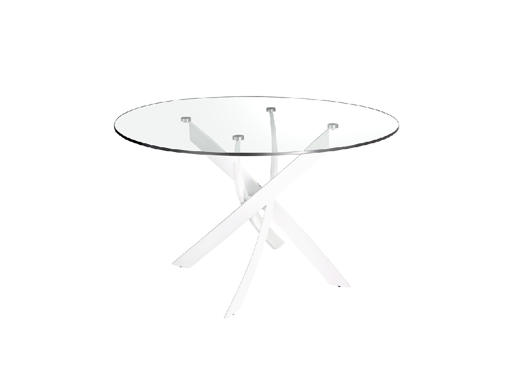 Круглый обеденный стол из закаленного стекла и белой нержавеющей стали