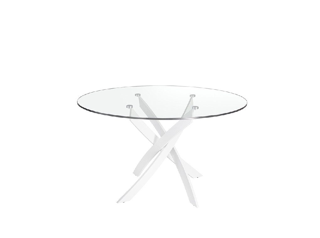 Mesa comedor redonda cristal templado y acero inoxidable blanco