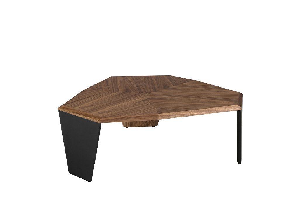 Асимметричный кофейный столик из ореха и черного пвх