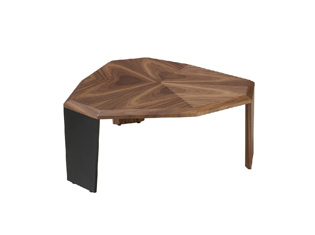 Asymmetrical coffee table in walnut and black pvc