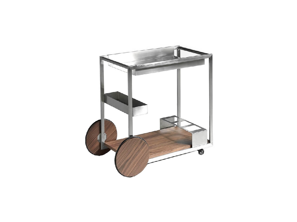 Minibar trolley in polished steel and Walnut wood