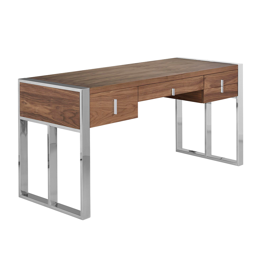 Walnut wood and chrome steel office desk - Angel Cerdá